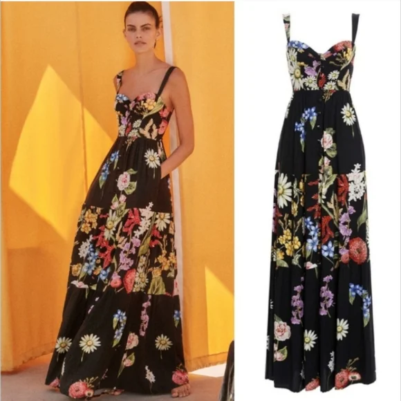 NWT Agua Bendita Dunna Moss FloralMaxi Dress Large